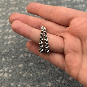 Silver earrings with black and white rhinestones